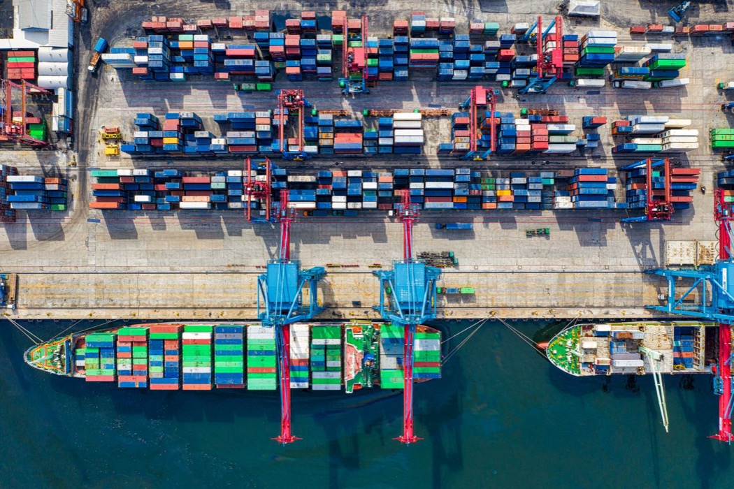 Aerial view of a container terminal